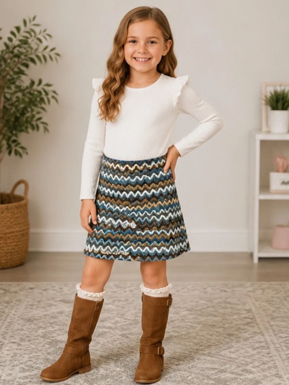 Xhilaration Girls Chevron Knit A-Line Skirt Size 6/6X